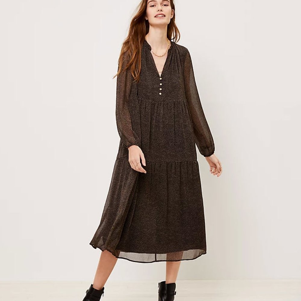 LOFT TIERED MIDI DRESS